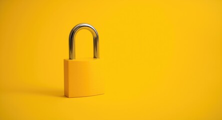 Fototapeta premium Online safety concept with yellow padlock on intense yellow backdrop highlighting digital protection
