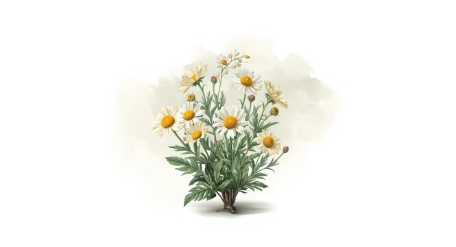 Artistic botanical rendering of Tridax procumbens emphasizing detailed natural flower and leaf elements