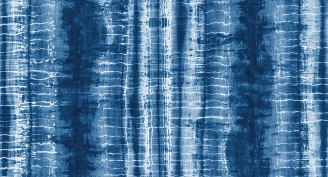 Continuous indigo stripe tie dye design with vertical abstract pattern