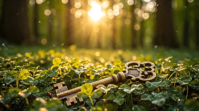 Lost key in sunlit forest.