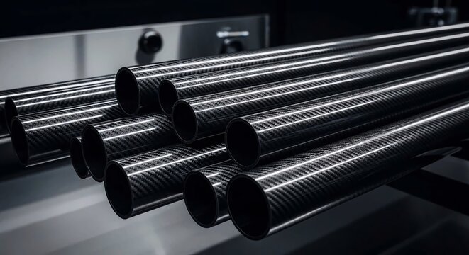Close-up of carbon fiber tubes showing texture and construction.