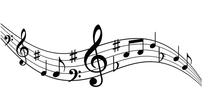 Black and white circular musical staff with treble clef vector