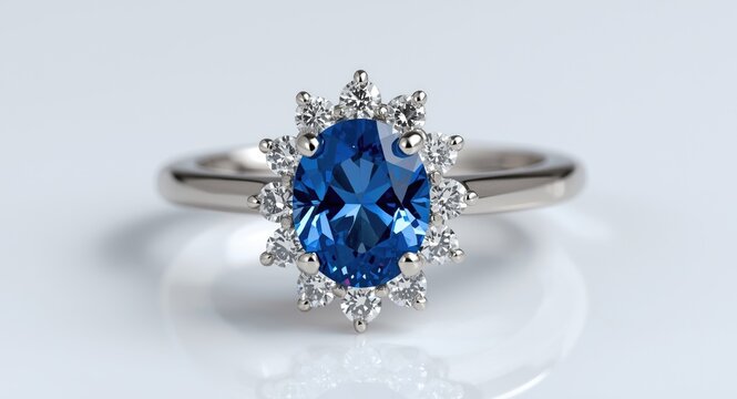 Beautiful sapphire ring adorned with a dazzling central diamond stone