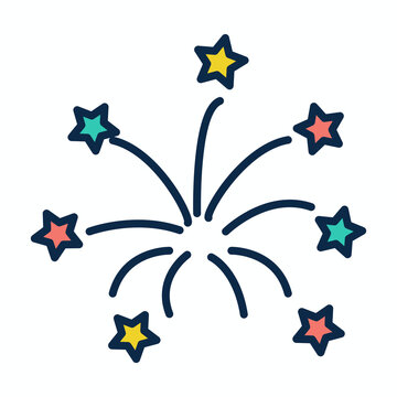 Fireworks Explosion and Report Icon with Shooting Stars