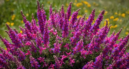 Obraz premium Colorful flowers with magenta and vibrant blue hues flourishing on a sunny field