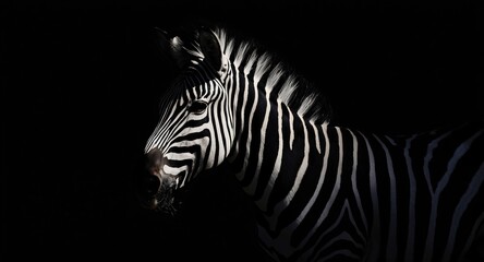 Fototapeta premium Black and white zebra highlighted by minimal natural light