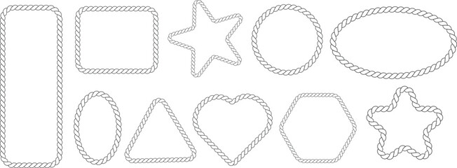 Nautical rope frame borders circle square oval heart shapes in sea sailor theme isolated on white background © Israt shop