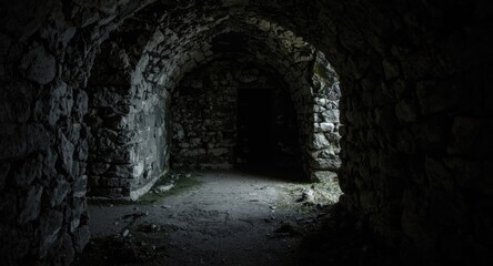 Fototapeta premium dark ancient chamber with worn stone walls