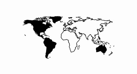 Simplified world map with North/South America and Australia in black