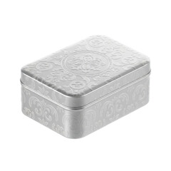 Elegant Rectangular Silver Metal Tin with Embossed Pattern