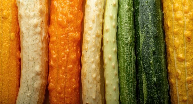 Close up of various vegetable skins showing texture differences