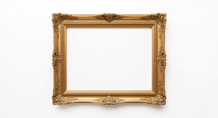 decorative golden frame positioned on a plain white surface