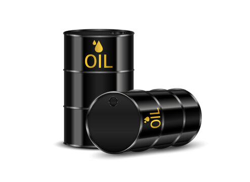 Black crude oil tank on a white background. Oil barrel for use in designing business advertising materials. Vector EPS10.