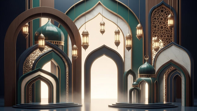 Ornate Archways and Domes Illuminated in a Serene Architectural Scene 129 BR2