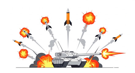 Tank Firing Multiple Missiles Illustration. © Putra