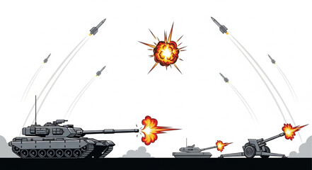 Tanks Engaging in Intense Battle Scene. © Putra