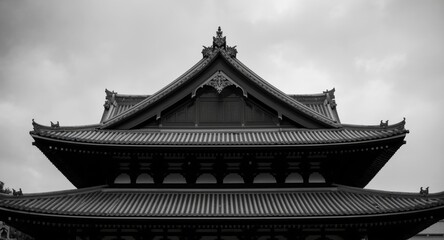 Fototapeta premium black and white artistic photo emphasizing pagoda roof details
