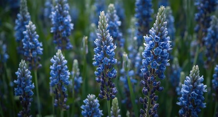 Obraz premium Bright blue chicory blossoms in full bloom on green stems