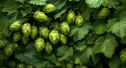 Naklejka premium Bright composition highlighting verdant hops and lush botanical textures
