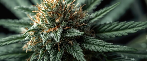 Naklejka premium Close perspective on cannabis flower displaying whole crystal resin and terpene layers