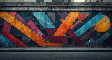 Modern urban mural with bold abstract shapes creating visual impact