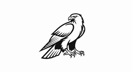 Fototapeta premium Stylized black and white depiction of a raptor bird on a white background