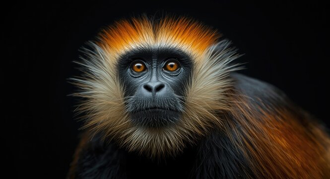 Close up portrait of a red shanked douc langur highlighting the beauty of endangered wildlife