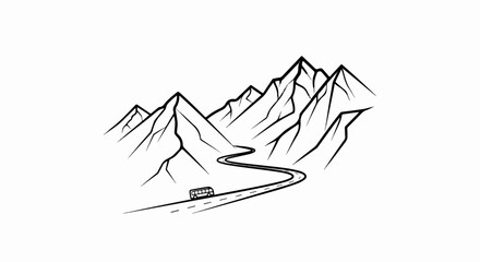 Winding road leads through majestic mountains with a bus