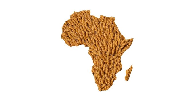 Conceptual map of Africa featuring wheat grains for sustainable agriculture and copy space