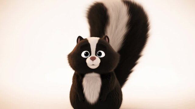 Animated skunk character with large eyes and fluffy tail on isolated background perfect for kids content and educational videos