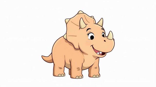 Animated triceratops character on white background cute dinosaur smiling with horns for kids content and educational projects