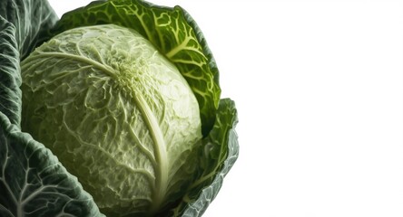 Fototapeta premium Close detailed cabbage head shot with white background for copy space