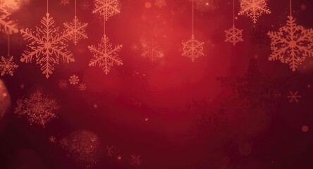 Cheerful card adorned with animated orange snowflakes on a vivid maroon backdrop
