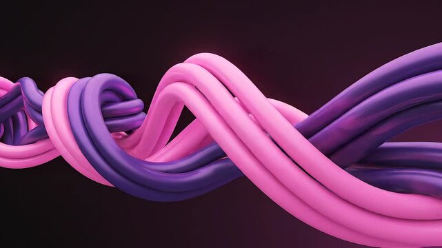 Interconnected pink and purple tubes twisting together on a dark background, possibly for use in technology or design presentation