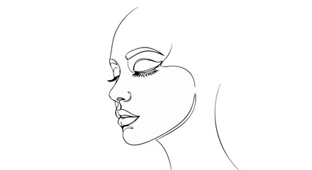 Continuous One Line Female Face with Closed Eyes Vector &ndash; Minimal Beauty Portrait Line Art