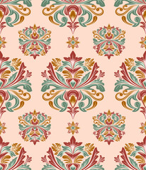 Damask seamless floral pattern, vintage design, vector illustration elegant for textile, wall paper, bedding, carpet, curtains, cushion cover, upholstery fabric, fashion, wrapping, luxury design