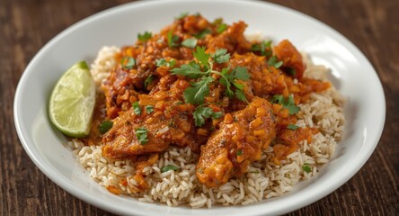 Fototapeta premium Classic Indian Chicken Biryani with Flavorful Spices and Long Grain Basmati Rice