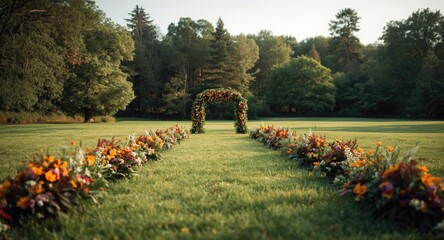 Fototapeta premium Open meadow with floral aisles for wedding celebrations