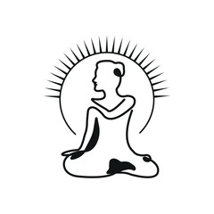 Meditation Silhouette With Radiant Sun Halo Yoga Pose Calm Mindfulness Spiritual Balance