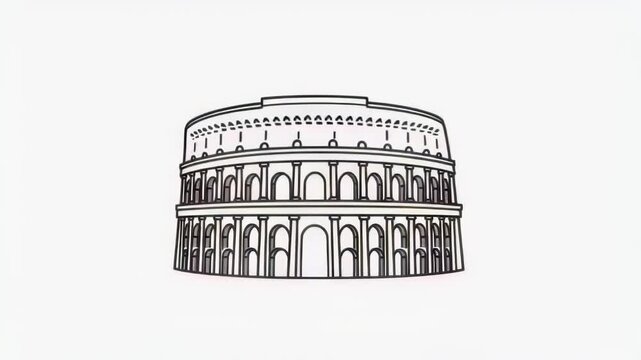 Illustration of the ancient Colosseum in Rome showcasing arches and stone architecture.