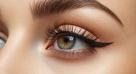 Obraz premium Close angle capturing a womans eye lashes with a thick mascara finish