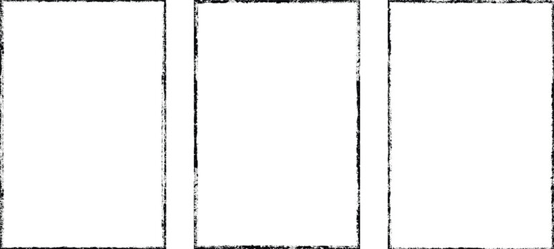 Set of vector border frames with rough edges . Rectangular frame template collection . distress texture . Grunge tiny frame borders isolated on the background . Rough edges effect .
