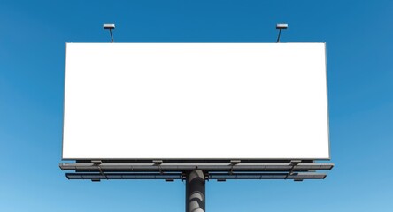 Obraz premium advertisement billboard with blank white screen framed by bright blue sky background