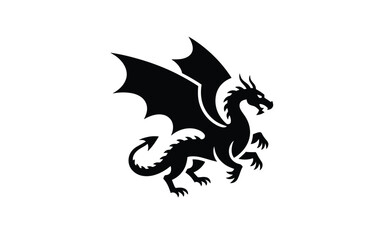 Obraz premium Black dragon silhouette with wings spread mythical creature symbol