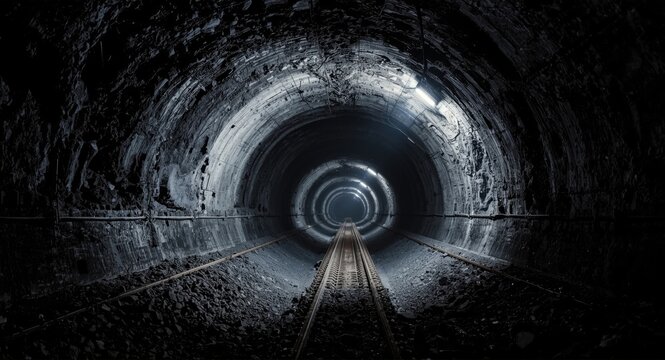 Coal mining tunnel with longwall technique highlighting active industrial framework