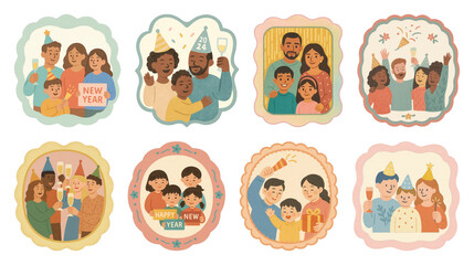 Obraz premium PNG Festive family celebrations illustrated joyfully, element set on transparent background