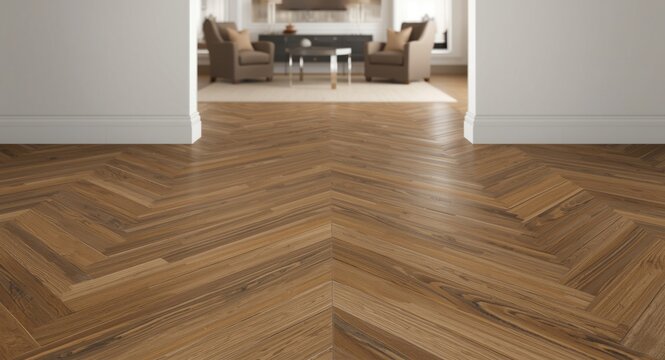 Decorative brown parquet floor showcasing chevron motif for interiors