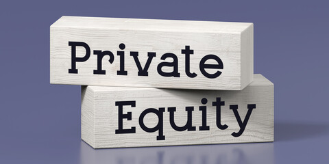 Fototapeta premium Private equity - words on wooden blocks - 3D illustration