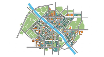 Urban Planning Map with River.
