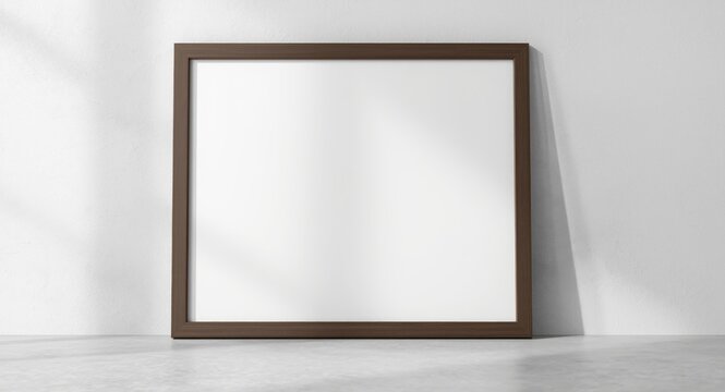 Interior mockup view from front of a blank A1 poster framed horizontally in wood